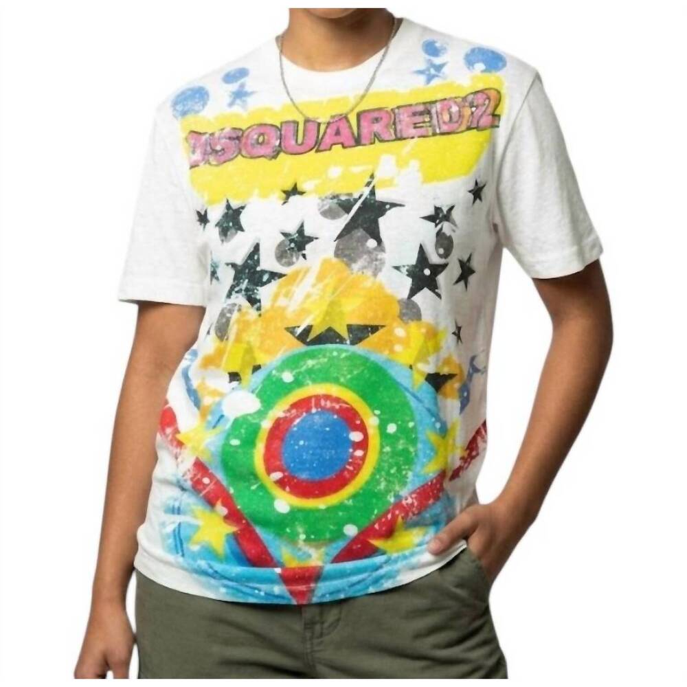 NEW DSQUARED2 women's splatter star print t-shirt in white